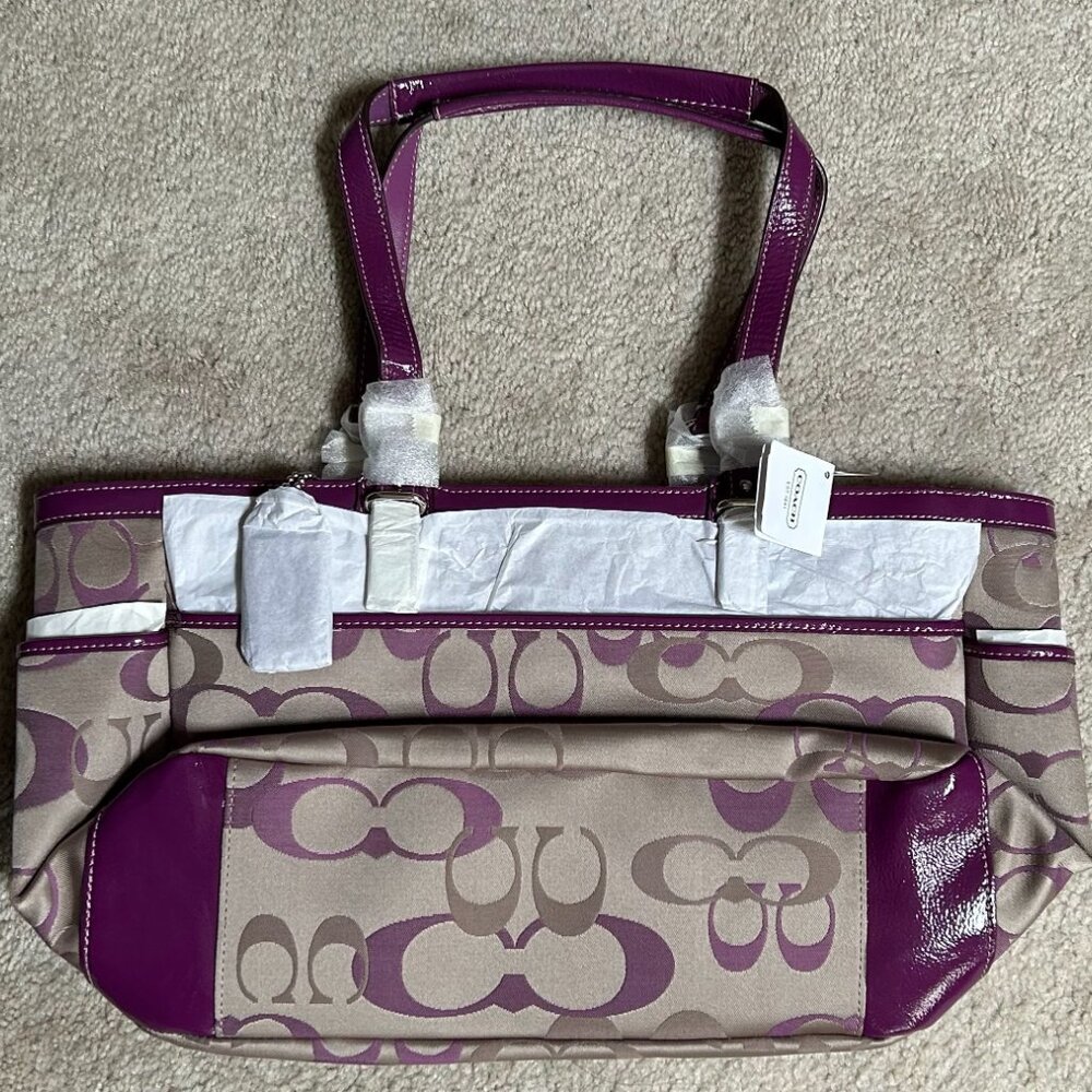 Coach Canvas Signature Tote Khaki and Purple Vintage - Picture 2 of 6